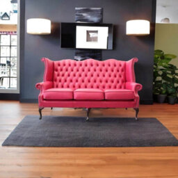 Chesterfield 3 Seater High Back Wing Sofa Shelly Anemone Leather In Queen Anne Style - thumbnail 4
