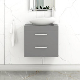 Royal Bathrooms Turin 500mm Wall Mounted Bathroom Vanity Unit With Sink 2 Drawer Indigo Grey Gloss & Nova Countertop Basin - thumbnail 1