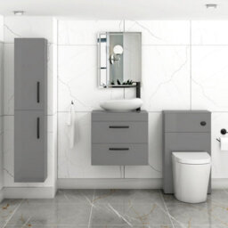 Royal Bathrooms Turin 500mm Wall Mounted Bathroom Vanity Unit With Sink 2 Drawer Indigo Grey Gloss & Nova Countertop Basin - thumbnail 3