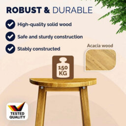 Set Of 2 Rustic Acacia Wooden Bar Stools, 75Cm Seat Height - thumbnail 5