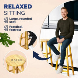Set Of 2 Rustic Acacia Wooden Bar Stools, 75Cm Seat Height - thumbnail 4