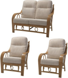 Desser Madrid Light Oak Natural Rattan 2 Seater Sofa & 2 Armchairs Indoor Real Cane Conservatory Suite W/ Uk Sewn Jasper Cushions - thumbnail 1