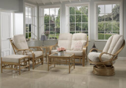 Desser Madrid Light Oak Natural Rattan 2 Seater Sofa & 2 Armchairs Indoor Real Cane Conservatory Suite W/ Uk Sewn Jasper Cushions - thumbnail 2