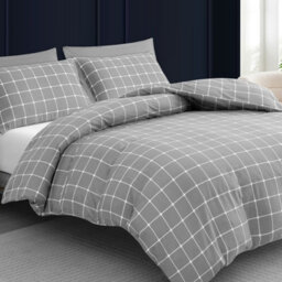 Lazzaro Checkered Grey Super King Duvet Cover Set Luxury Microfiber Quilt Cover Soft Easy Care With Zipper Closure - thumbnail 1