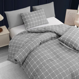 Lazzaro Checkered Grey Super King Duvet Cover Set Luxury Microfiber Quilt Cover Soft Easy Care With Zipper Closure - thumbnail 5