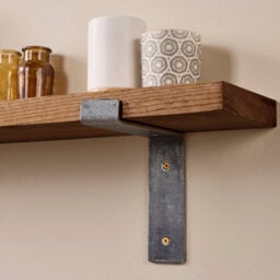Off The Grain Wood Shelf  With Lipped Brackets - 120Cm Oak Shelf With Walnut Finish - thumbnail 4