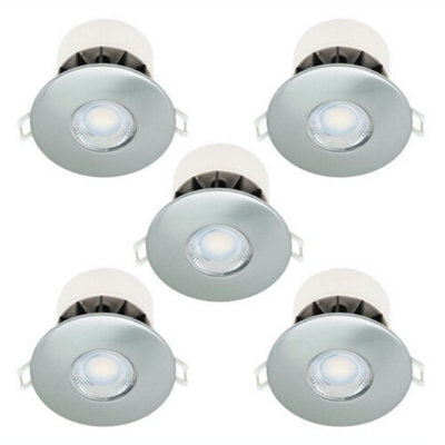 Set Of 5 Fire Rated Led Bathroom Downlights- Brushed Steel Ip65 Recessed Downlights - image 1
