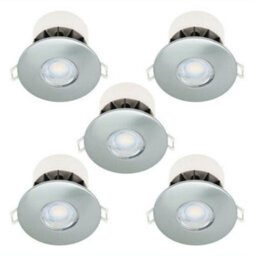 Set Of 5 Fire Rated Led Bathroom Downlights- Brushed Steel Ip65 Recessed Downlights