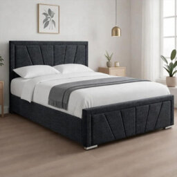 Naples Black Upholstered Sunrise King Size Bed Frame, Modern Luxury Floor-Standing Headboard & Footboard - thumbnail 2