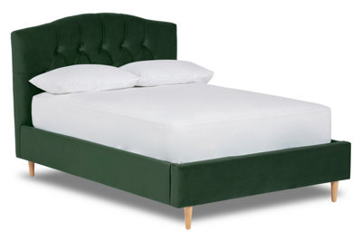 Divan Base Direct Enigma Classic Chesterfield Fabric Bed Base Only 4Ft6 Double- Verlour Emerald