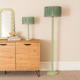 Valuelights Bobbins Sage Green Floor Lamp With Ruched Pleated Green Drum Shade - thumbnail 5