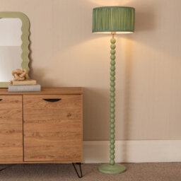 Valuelights Bobbins Sage Green Floor Lamp With Ruched Pleated Green Drum Shade