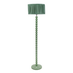 Valuelights Bobbins Sage Green Floor Lamp With Ruched Pleated Green Drum Shade - thumbnail 2