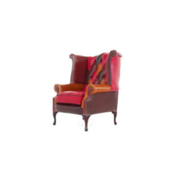 Chesterfield Patchwork High Back Wing Chair Old English Real Leather In Queen Anne Style - thumbnail 3