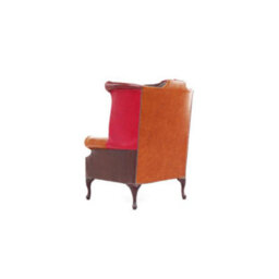 Chesterfield Patchwork High Back Wing Chair Old English Real Leather In Queen Anne Style - thumbnail 7