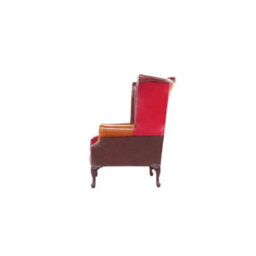Chesterfield Patchwork High Back Wing Chair Old English Real Leather In Queen Anne Style - thumbnail 5