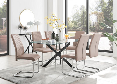 Furniturebox Uk Leonardo Black Leg Glass Dining Table & 6 Cappuccino Lorenzo Chairs - image 1