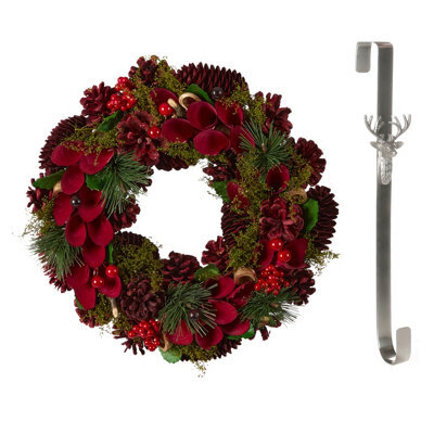 Dibor 30Cm Cluster Berries Front Door Christmas Wreath With Stag Wreath Hanger - image 1