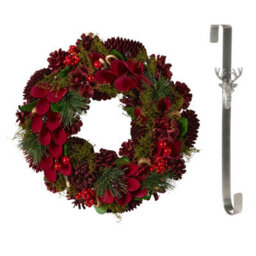 Dibor 30Cm Cluster Berries Front Door Christmas Wreath With Stag Wreath Hanger - thumbnail 1