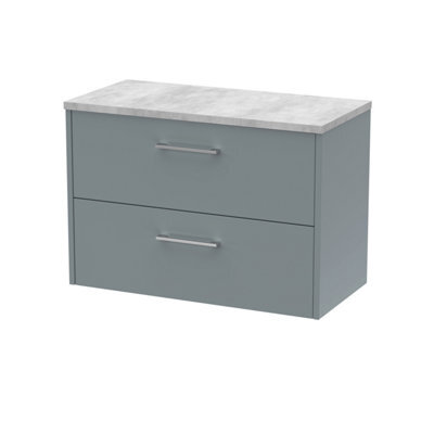 Hudson Reed Juno Wall Hung 2 Soft Close Drawer Vanity Unit With Laminate Worktop In Coastal Grey Finish, 805mm - image 1