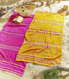 Catherine Lansfield Rainbow Stripe Cotton 75X50Cm Beach Towel Pair Pink/orange - thumbnail 1