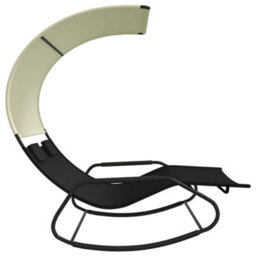Berkfield Rocking Double Sun Lounger With Canopy Black And Cream - thumbnail 4