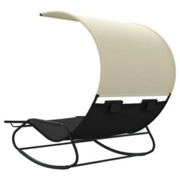 Berkfield Rocking Double Sun Lounger With Canopy Black And Cream - thumbnail 5