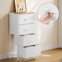 White Modern Bedroom Storage Chest 4 Fabric Drawers - thumbnail 3