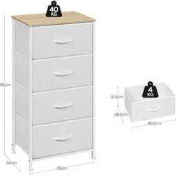 White Modern Bedroom Storage Chest 4 Fabric Drawers - thumbnail 2