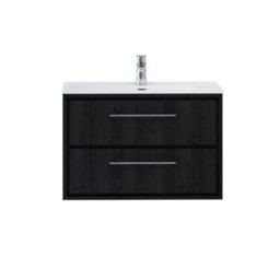 Royal Bathrooms Livora 800mm Black Woodgrain Wall Hung Bathroom Vanity Unit 2 Drawer Storage Cabinet With Ceramic Basin - thumbnail 5