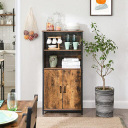 Songmics Vasagle Bookcase, Book Cabinet, Shelf, Kitchen Cabinet With 2 Open Compartments, Multifunctional, Industrial, Vintage Brown - thumbnail 1