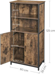 Songmics Vasagle Bookcase, Book Cabinet, Shelf, Kitchen Cabinet With 2 Open Compartments, Multifunctional, Industrial, Vintage Brown - thumbnail 2