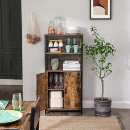 Songmics Vasagle Bookcase, Book Cabinet, Shelf, Kitchen Cabinet With 2 Open Compartments, Multifunctional, Industrial, Vintage Brown - thumbnail 3