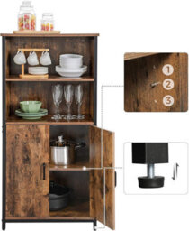Songmics Vasagle Bookcase, Book Cabinet, Shelf, Kitchen Cabinet With 2 Open Compartments, Multifunctional, Industrial, Vintage Brown - thumbnail 4