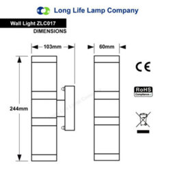 Long Life Lamps Company Stainless Steel Up Down Wall Light Frosted Glass Cover Ip44 Garden Wall Light Zlc017 - thumbnail 2