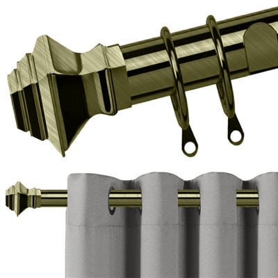 Bedlooms Metal Curtain Pole 28mm- Lamp Square Finials Strong Extendable Durable Rod Antique Brass (70-120Cm, 28''- 48')