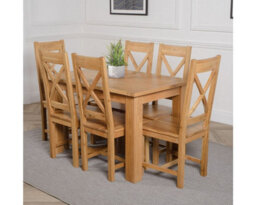 That's Furniture Hampton 120Cm - 160Cm Oak Extending Dining Table And 6 Chairs Dining Set With Berkeley Chairs - thumbnail 1