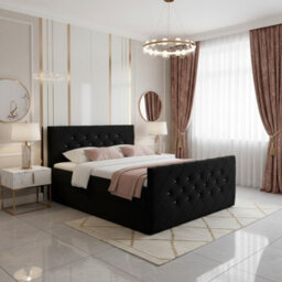 Malaga M Bedroom Upholstered Bed Mdf Laminated Board Hr Foam Bonell Spring Wooden Frame With Topper 200X200 Black