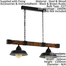Stylish Black And Rustic Wood Pendant Light For Kitchen And Dining Areas - thumbnail 2