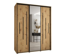 Arte Sturdy Oak Artisan Mirrored Cannes Xiii Sliding Wardrobe H2050mm W2000mm D600mm - Custom Black Steel Handles And Decorative Strips - thumbnail 1