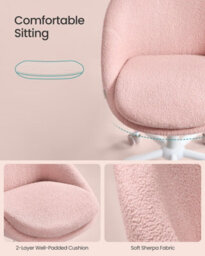 LEDREM Office Chair, Sherpa Fabric, Foam Padding, Adjustable Height, For Home Office, Study, Bedroom, Jelly Pink - thumbnail 5