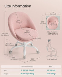 LEDREM Office Chair, Sherpa Fabric, Foam Padding, Adjustable Height, For Home Office, Study, Bedroom, Jelly Pink - thumbnail 8