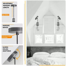 Ledsone 1M Hanging Ceiling Pendant Light Chrome Long Cable Lamp Shade Bulb Holder & Rose - thumbnail 6