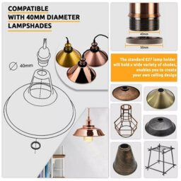 Ledsone 1M Hanging Ceiling Pendant Light Chrome Long Cable Lamp Shade Bulb Holder & Rose - thumbnail 4