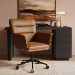 AmberGlo Brown Faux Leather Swivel Office Desk Chair - Hugh - thumbnail 1