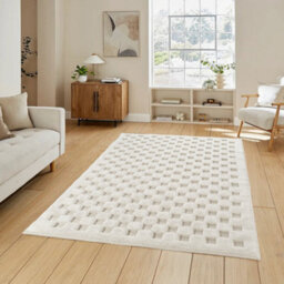 Freya Living Room Area Rug Contemporary 3D Embossed Modern Cubed Design - Cream 120Cm X 170Cm - thumbnail 1