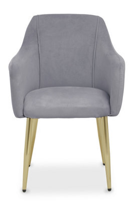 Orsina Grey Velvet Dining Chair, Mid-Century Modern Velvet Dining Chair, Stylish Grey And Gold Dining Chair - image 1