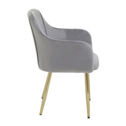 Orsina Grey Velvet Dining Chair, Mid-Century Modern Velvet Dining Chair, Stylish Grey And Gold Dining Chair - thumbnail 3