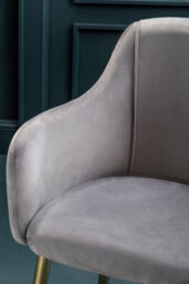 Orsina Grey Velvet Dining Chair, Mid-Century Modern Velvet Dining Chair, Stylish Grey And Gold Dining Chair - thumbnail 6