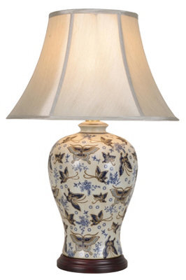 Downton Interiors Ivory Blue Butterfly Oriental Chinese Ceramic Porcelain Table Lamp - image 1